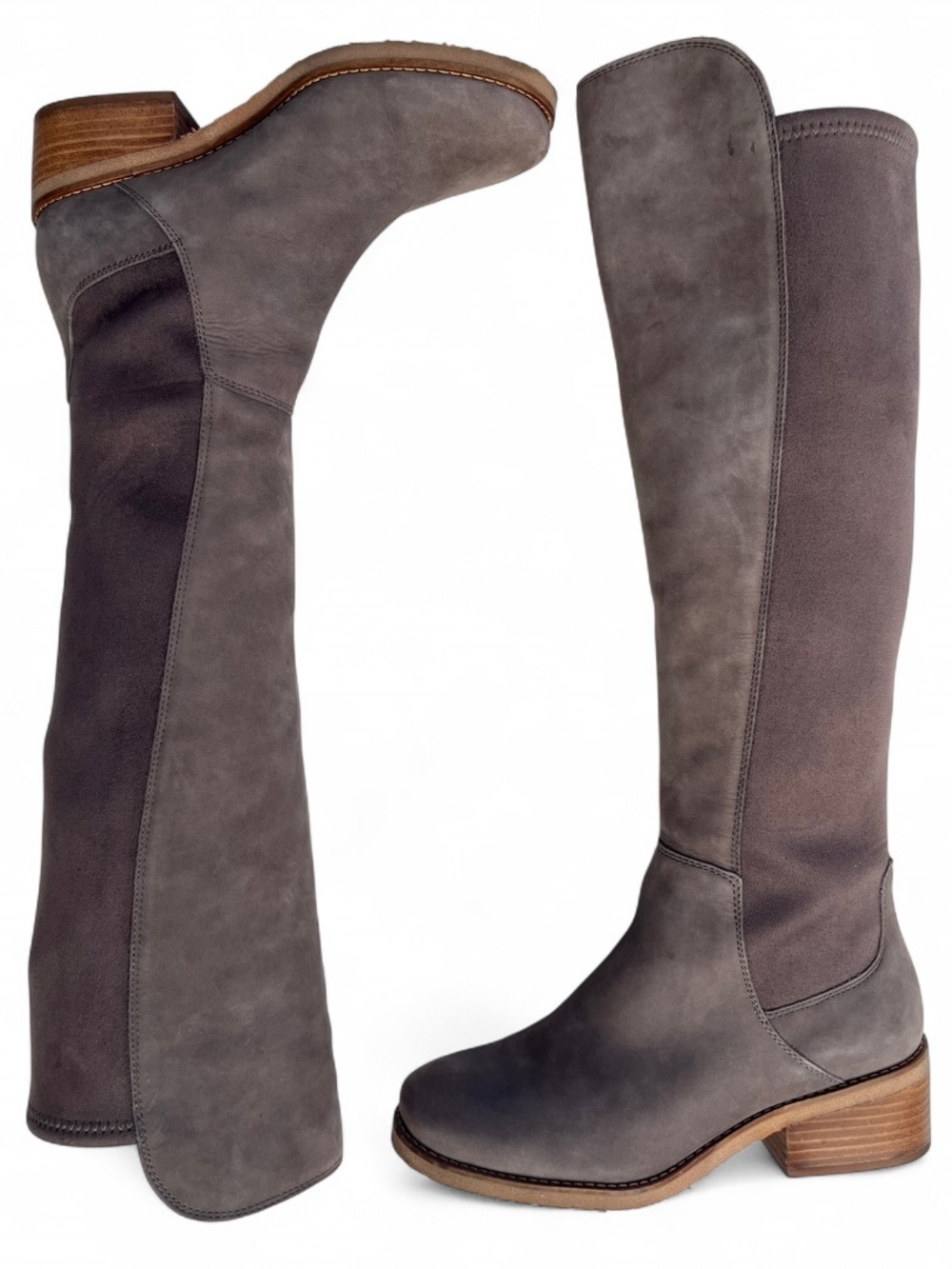 Lucky Brand Tilaree Knee High Boots 7.5 Suede Leather Taupe Equestrian Capsule - Picture 2 of 16